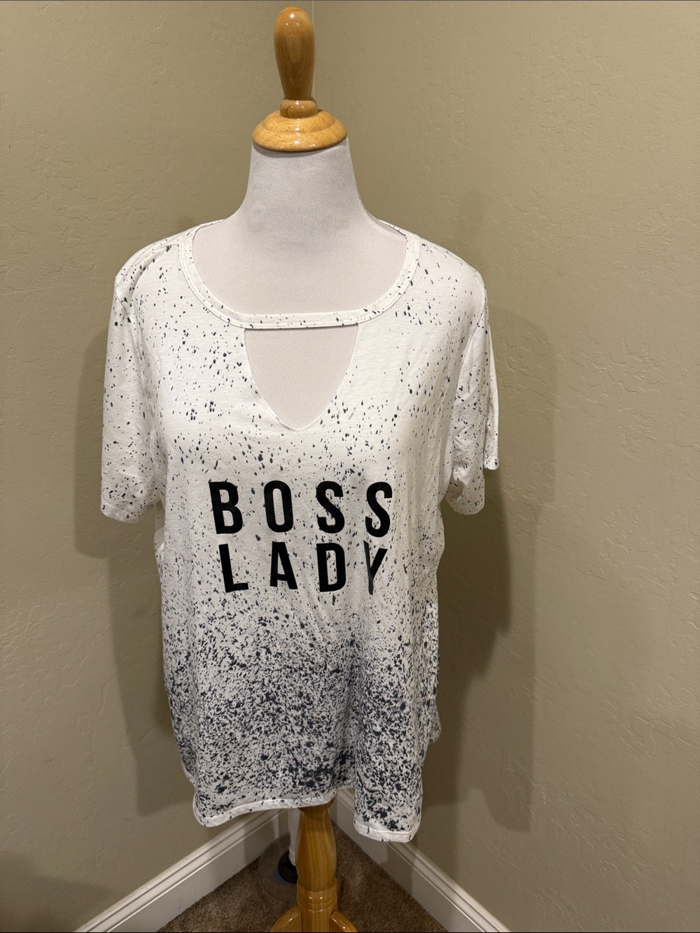 Lane Bryant White Speckled 'Boss Lady' Cutout Tee